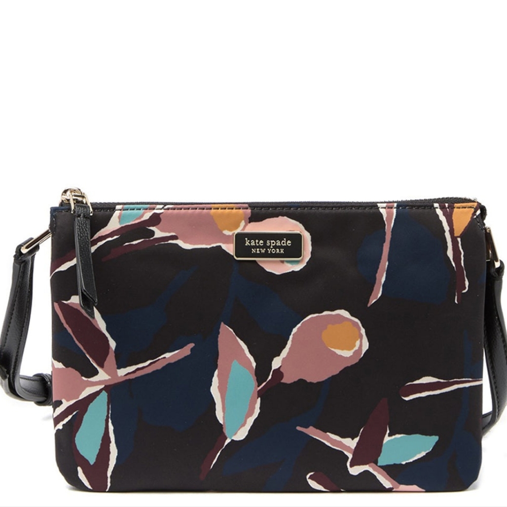 🐻KATE SPADE Dawn Paper Rose Triple Gusset Crossbody in Black Floral - Picture 8 of 16